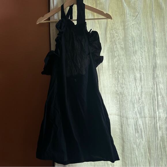 Free People Not So Sweet Mini Dress Halter Apron Ruffle Trim Low Back Black‎ XS - Picture 4 of 9